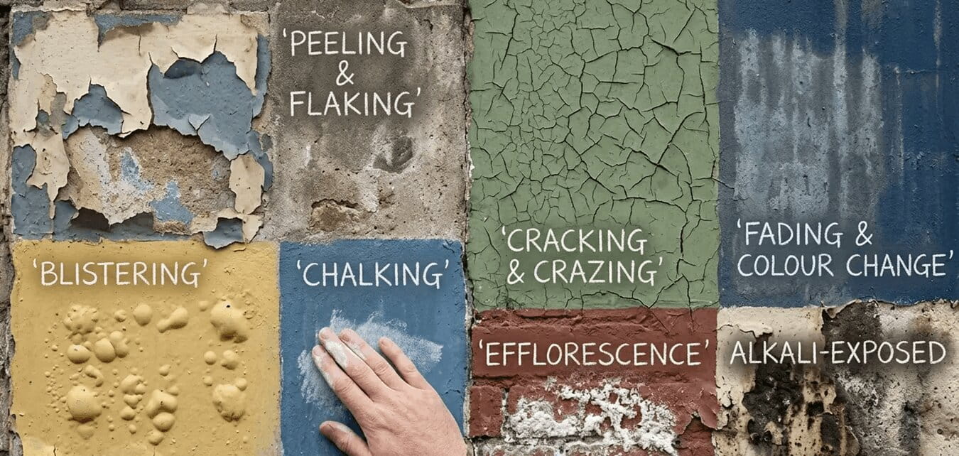 different exterior wall paint failing examples