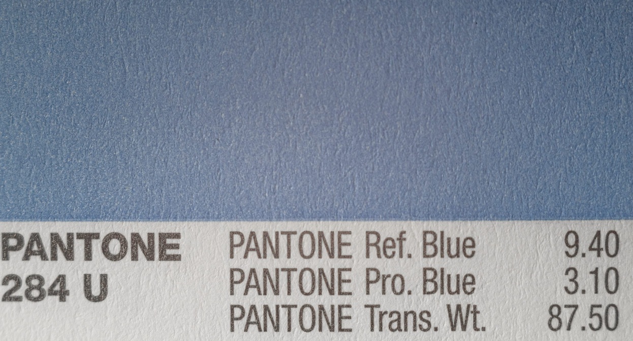 pantone 284 u cardboard card with a sample color of the pantone system selection of color